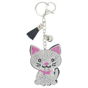 NWT Rhinestone Cat Keychain Bag Charm Vegan Suede